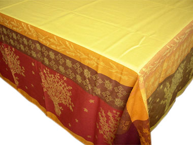 French Jacquard tablecloth, Teflon (lavender. yellow orange red)